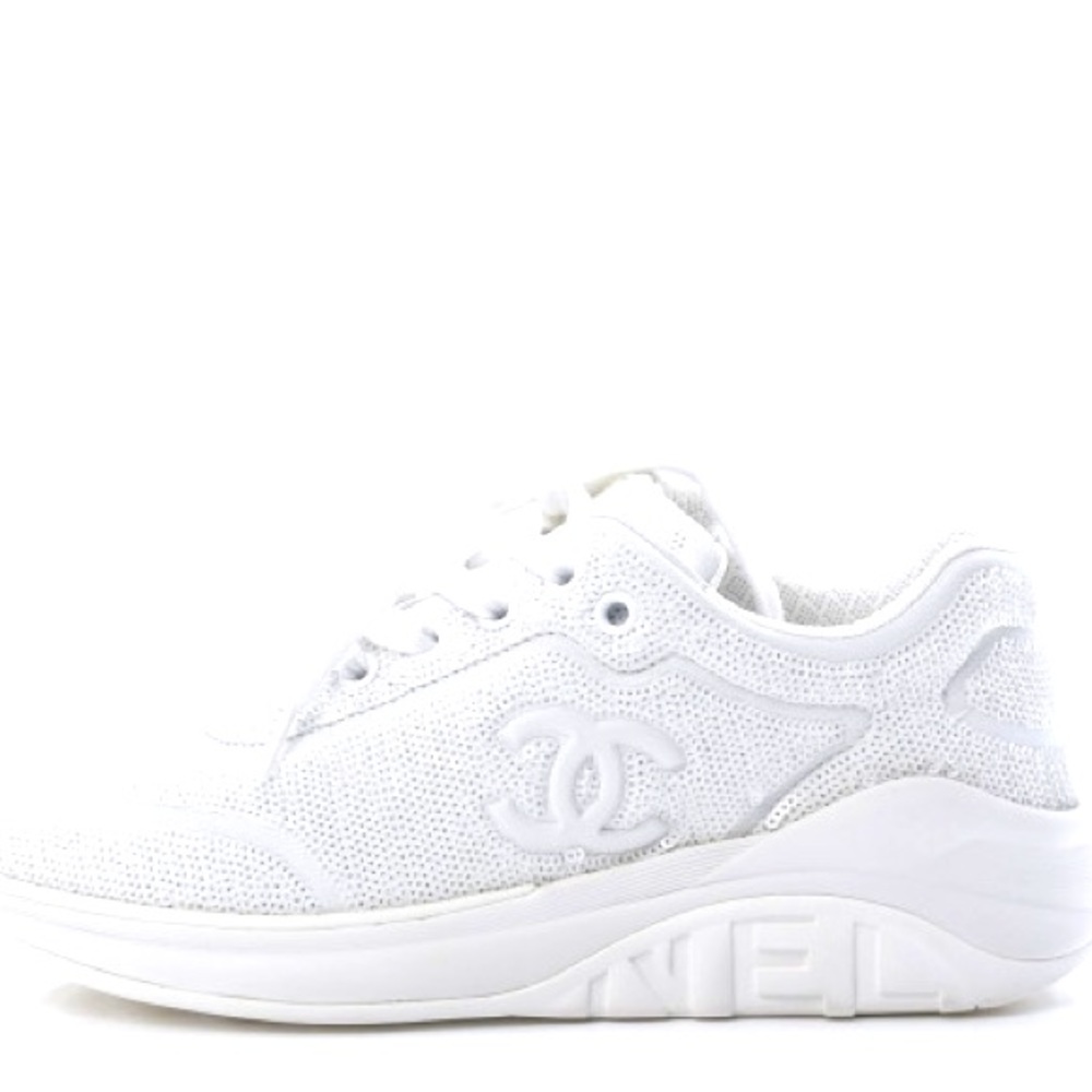 Chanel White Sequin CC  Sneakers size 35.5
